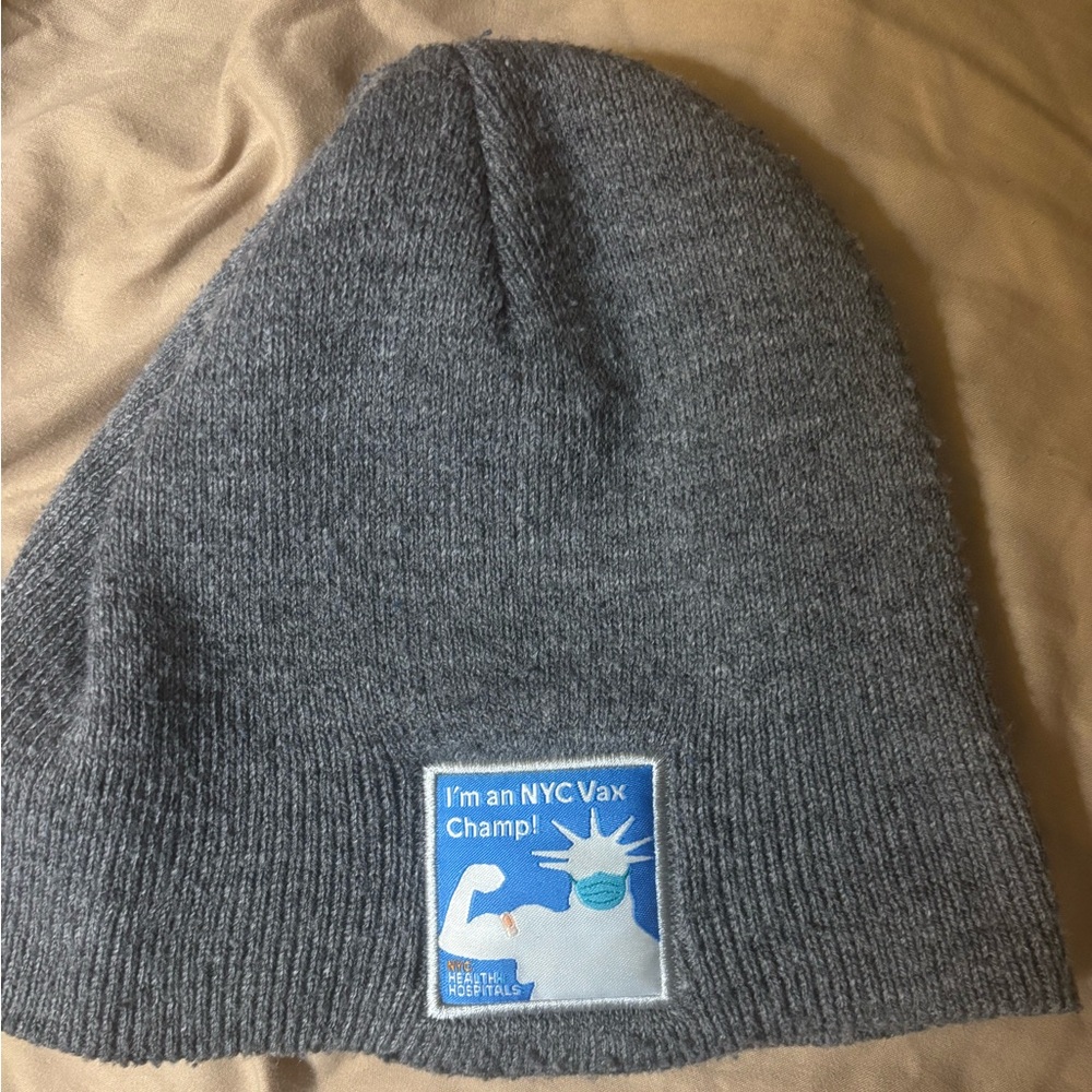 Grey NYC Health + and Hospitals I’m an NYC Vax Champ Winter Beanie Hat